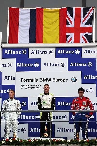 Formula BMW Europe: The podium: Robin Frijns Josef Kaufmann Racing, second; Javier Tarancon DAMS, race winner; Jack Harvey Fortec Motorsports, third