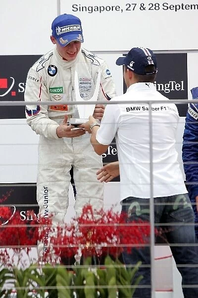 Formula BMW Pacfic: Ollie Millroy Motaworld and Christian Klien BMW Sauber Test Driver on the podium