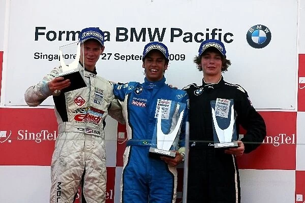 Formula BMW Pacific: The podium: Michael Lewis Eurointernational, second; Felipe Nasr Eurointernational, race winner; James Kovacic Eurointernational