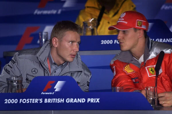 Formula One British Grand Prix Mika Hakkinen and Michael Schumacher at the FIA Press