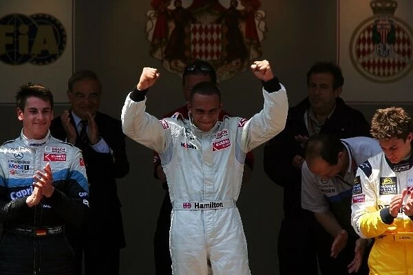 Formula Three Euroseries: The podium: Adrian Sutil second; Lewis Hamilton winner; Loic Duval third