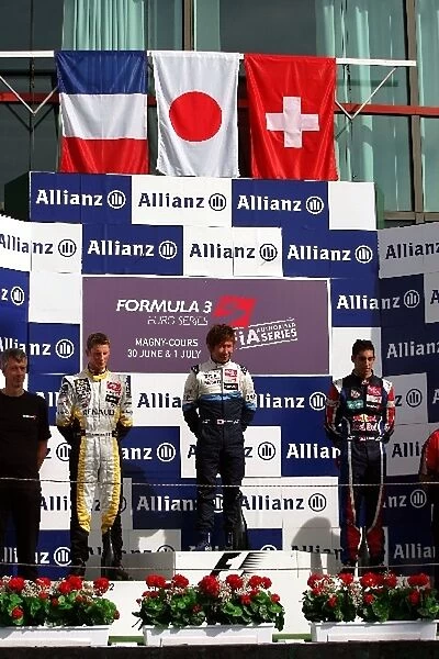 Formula Three Euroseries: The podium: Romain Grosjean ASM Formule 3, second; Kamui Kobayashi ASM Formule 3, race winner; Sebastien Buemi ASL Muecke Motorsport