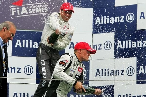 Formula Three Euroseries: Yelmer Buurman, third, celebrates on the podium with race winner James Jakes Manor Motorsport