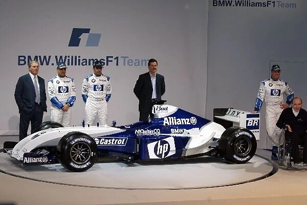Formula One Launch: L-R: Technical director Patrick Head, Juan Pablo Montoya, test driver Marc Gene, BMW sporting director Dr Mario Theissen