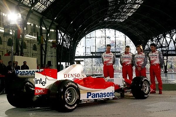 Formula One Launch: Ralf Schumacher Toyota, Olivier Panis Toyota, Jarno Trulli Toyota, and Ricardo Zonta Toyota with the Toyota TF105