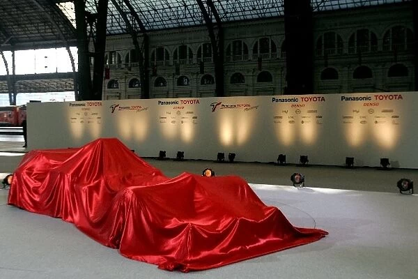 Formula One Launch: The Toyota TF105 awaits the launch ceremony beneath the covers