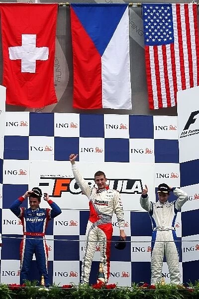 Formula Master: The podium: Fabio Leimer Jenzer Motor sport, second; Josef Kral JD Motorsport, race winner; Alexander Rossi ISR, third