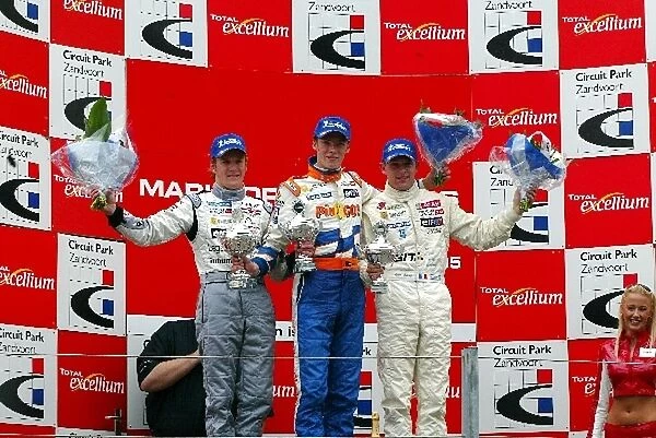Formula Renault 2000: Race 1 podium: Carlo van Dam SG Formula 2nd, race winner Junior Strous Mr. Glow and Yann Clairay SG Formula 3rd