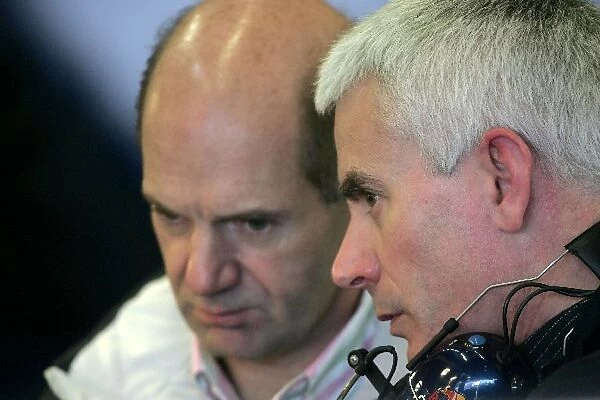 Formula One Testing: Adrian Newey Red Bull Racing Chief Technical Director with Geoff Willis Red Bull Racing Technical Director