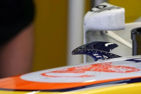 Formula One Testing: An aerodynamic device on the cockpit of the Renault R27