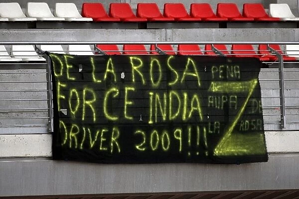 Formula One Testing: Banner in support of Pedro De La Rosa Force India F1 Test Driver
