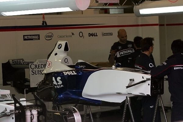 Formula One Testing: The BMW Sauber pit garage
