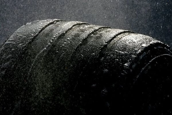 Formula One Testing: A Bridgestone Potenza tyre is washed