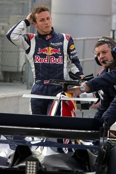 Formula One Testing: The car of Christian Klien Red Bull Racing RB2 is pushed back into the pitlane