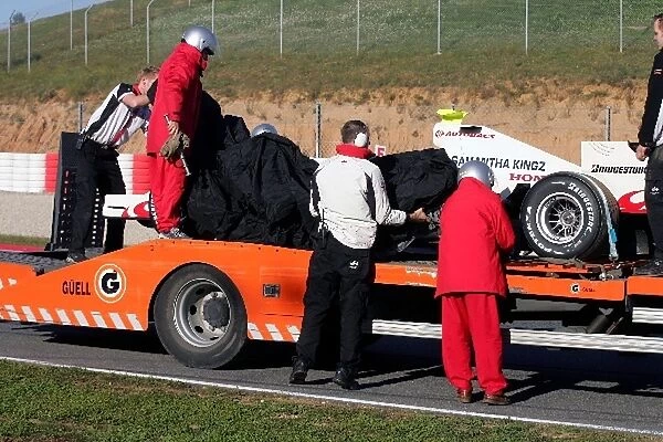Formula One Testing: The car of James Rossiter Super Aguri F1 Team is loaded onto a truck