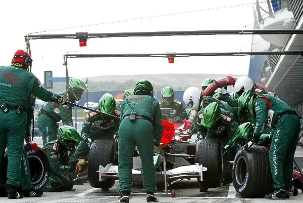 Formula One Testing: Christian Klien Jaguar R5 practices his pit stops