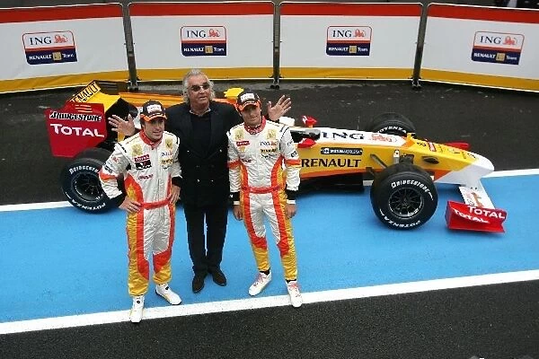 Formula One Testing: Fernando Alonso Renault with Flavio Briatore Renault F1 Managing Director and Nelson Piquet Jr