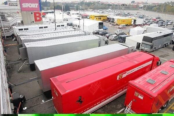 Formula One Testing: Ferrari and McLaren trucks