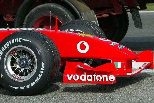 Formula One Testing: The first run for Rubens Barrichello in the Ferrari F2003-GA ended with a mechanical problem out on the circuit