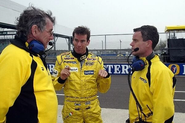 Formula One Testing: Gary Anderson Jordan Designer, Ralph Firman Jordan and Dominic Harlow Jordan Race Engineer in the pits