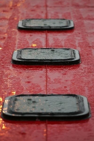 Formula One Testing: Heavy rain on the Ferrari truck