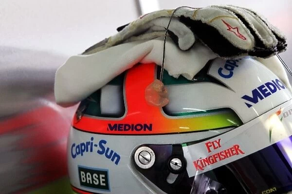 Formula One Testing: Helmet, balaclava and gloves of Adrian Sutil Force India F1