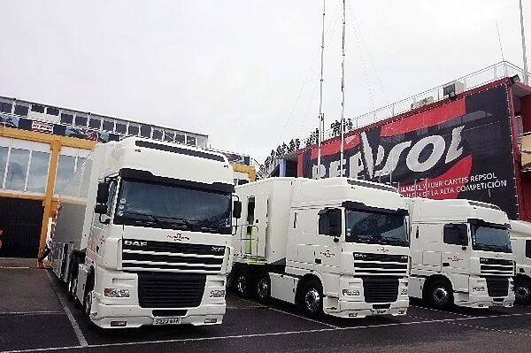 Formula One Testing: Honda Racing Trucks in the paddock