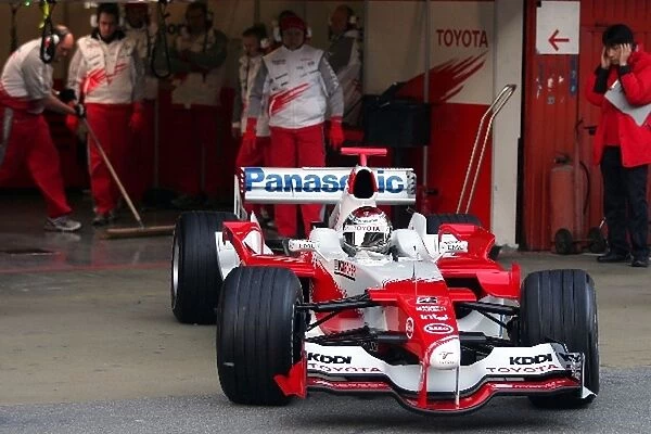Formula One Testing: Jarno Trulli Toyota TF106 leaves the garage for the first time in the new car