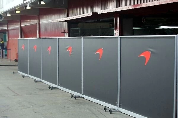 Formula One Testing: Large screens erected outside the McLaren garages
