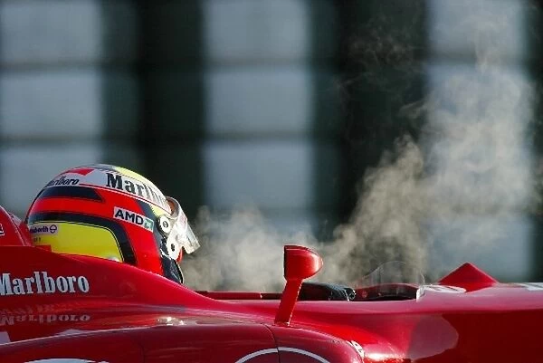 Formula One Testing: Luciano Burti Ferrari stops on the track with a problem with his water works