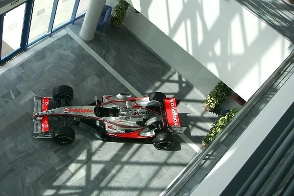 Formula One Testing: A McLaren car on show in the Jerez Media and VIP center