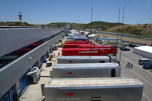 Formula One Testing: McLaren, Ferrari and Renault trucks in the paddock