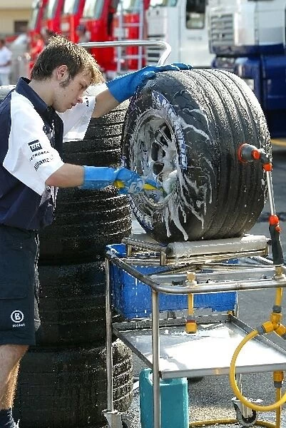 Formula One Testing: Michelin tyres are washed in the paddock
