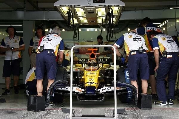 Formula One Testing: Nelson Piquet Renault R28 in the garage