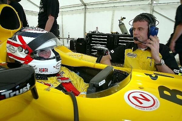 Formula One Testing: Nigel Mansell talks with Dominic Harlow Jordan Race Engineer during his test in a Jordan Ford EJ14