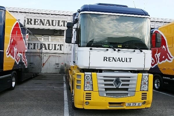 Formula One Testing: Red Bull Racing and their 2007 engine suppliers trucks side by side