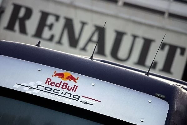 Formula One Testing: Red Bull Racing trucks in front of Renault branding