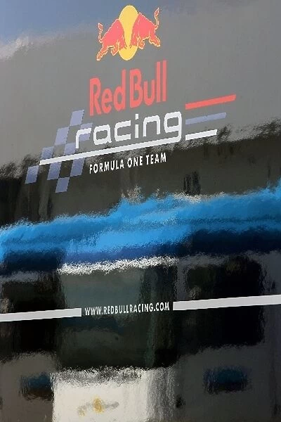 Formula One Testing: Renault F1 Trucks reflected in the Red Bull Racing trucks Renault having just agreed an engine supply deal with Red Bull