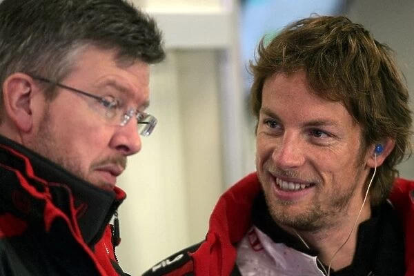 Formula One Testing: Ross Brawn Honda Team Principal with Jenson Button Honda