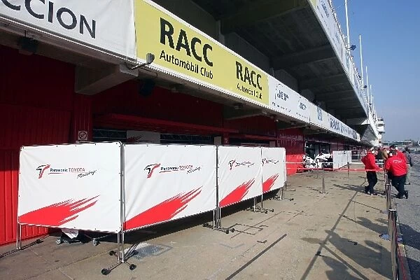 Formula One Testing: Screens up outside the Toyota garage