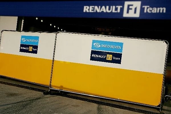 Formula One Testing: Screens around the Renault garage