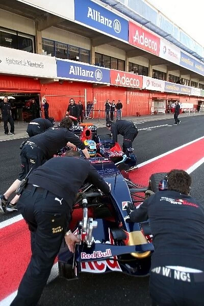 Formula One Testing: Sebastien Bourdais shakes down the Scuderia Toro Rosso STR03 for the first time