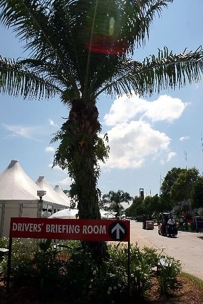 Formula One Testing: Sign towards the drivers briefing room in the paddock