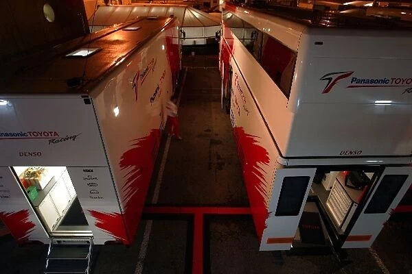 Formula One Testing: Toyota trucks at night