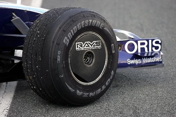 Formula One Testing: Wheel fairings on the wheels of Nico Rosberg Williams FW29