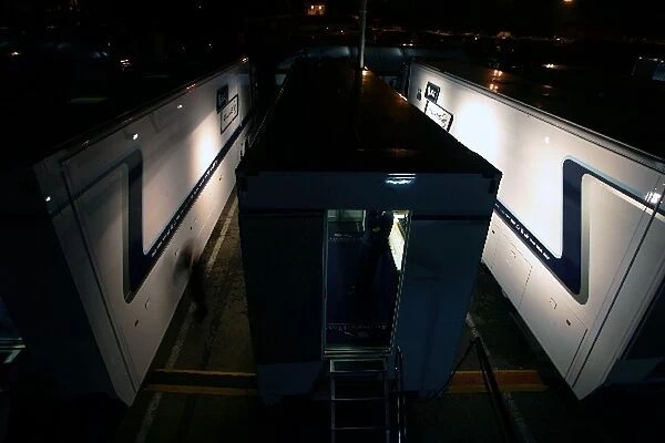 Formula One Testing: Williams trucks at night