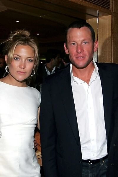 Formula One World Championship: Actress Kate Hudson with Lance Armstrong at the Kingfisher boat party on the Indian Empress