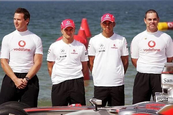 Formula One World Championship: Adam Simpson AFL; Heikki Kovalainen McLaren; Lewis Hamilton McLaren; Craig Lowndes Aussie V8 at the Vodafone