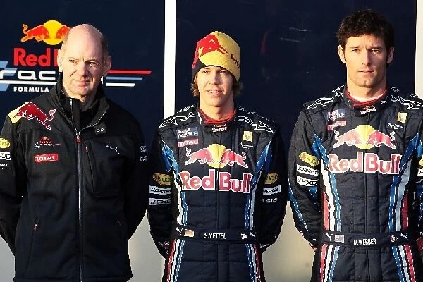 Formula One World Championship: Adrian Newey Red Bull Racing Chief Technical Officer with Sebastian Vettel Red Bull Racing and Mark Webber Red