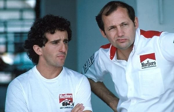 Formula One World Championship: Alain Prost chats with Ron Dennis